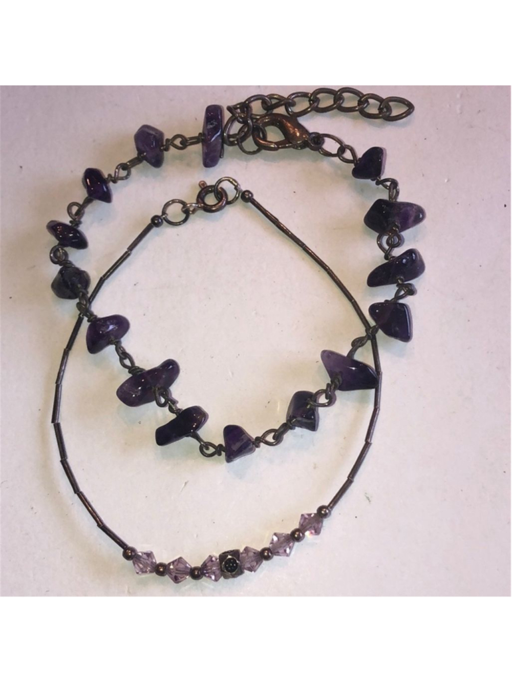 925 Sterling Silver & Crystal Beaded & Purple Semi Precious Stone Bracelet